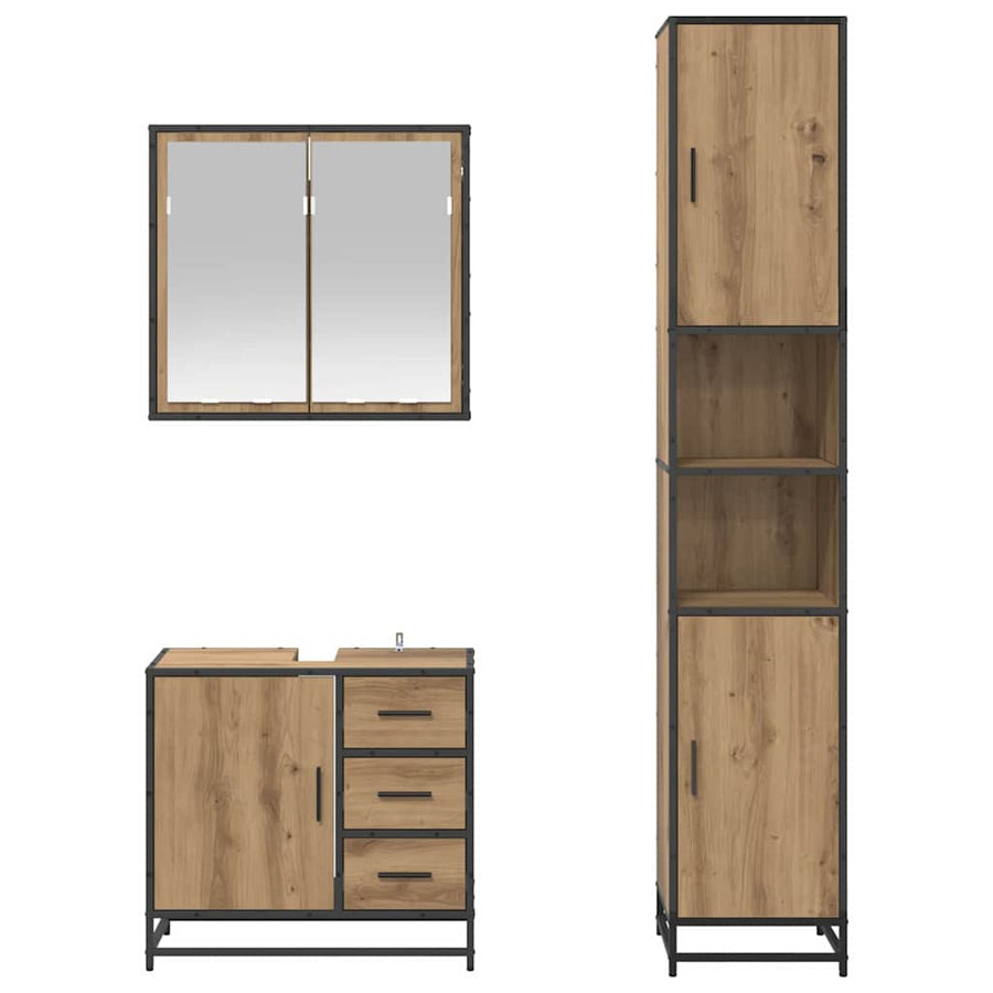 Badkamermeubelset met lade 3 pcs Artisan Eiken Bewerkt hout