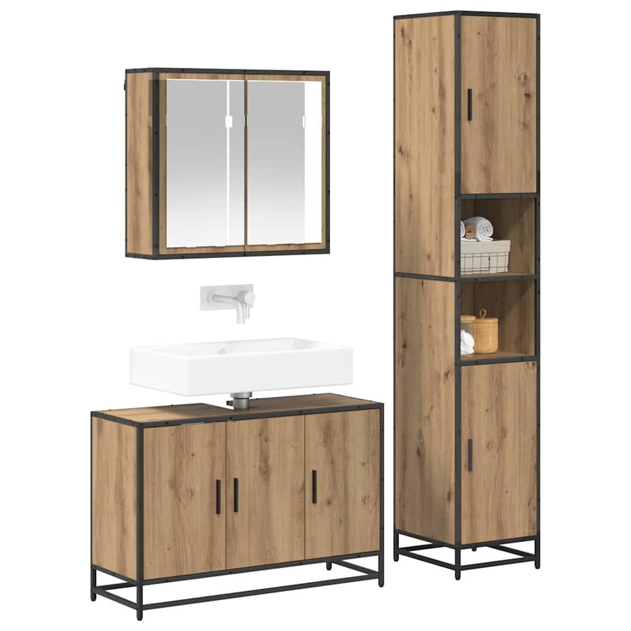 Badkamermeubelset met lade 3 pcs Artisan Eiken Bewerkt hout