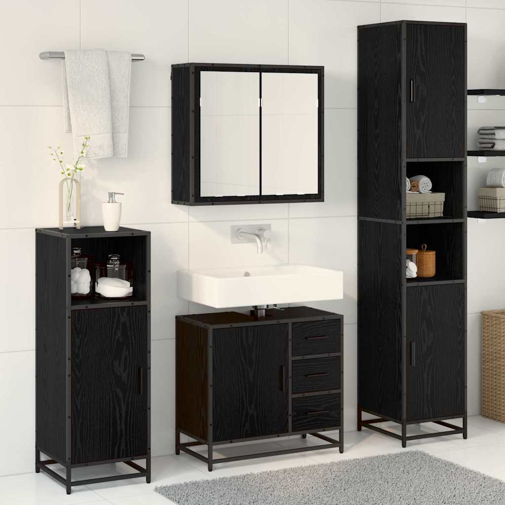 Badkamermeubelset met lade 3 pcs Zwart eiken 65 x 33 x 60 cm