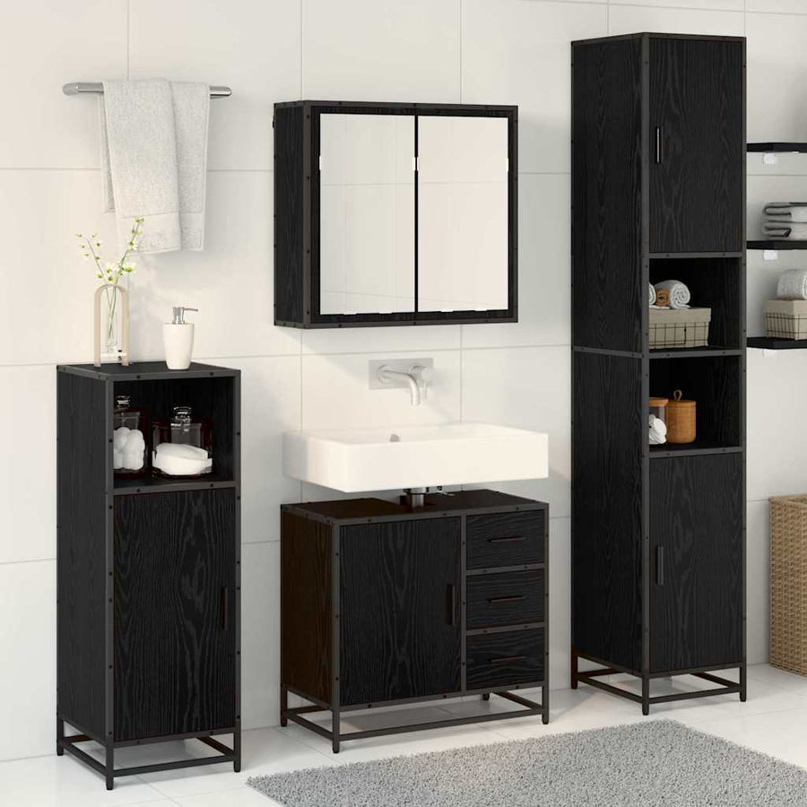 Badkamermeubelset met lade 3 pcs Zwart eiken 65 x 33 x 60 cm