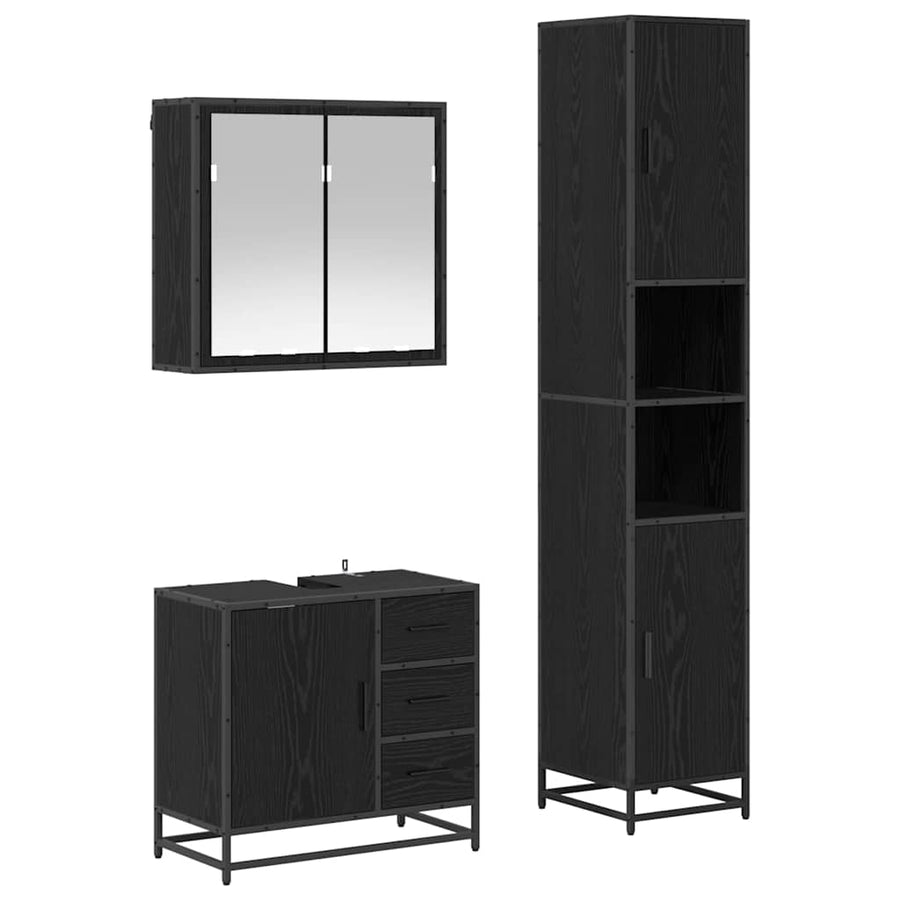 Badkamermeubelset met lade 3 pcs Zwart eiken 65 x 33 x 60 cm