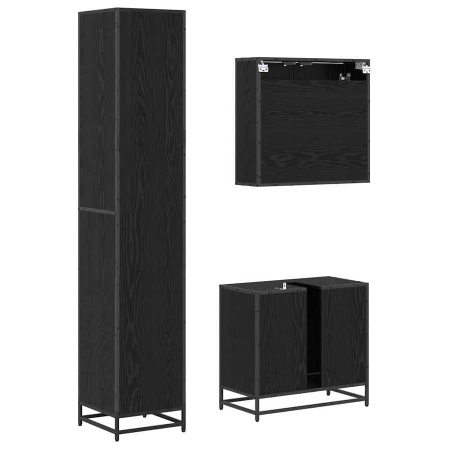 Badkamermeubelset met lade 3 pcs Zwart eiken 65 x 33 x 60 cm