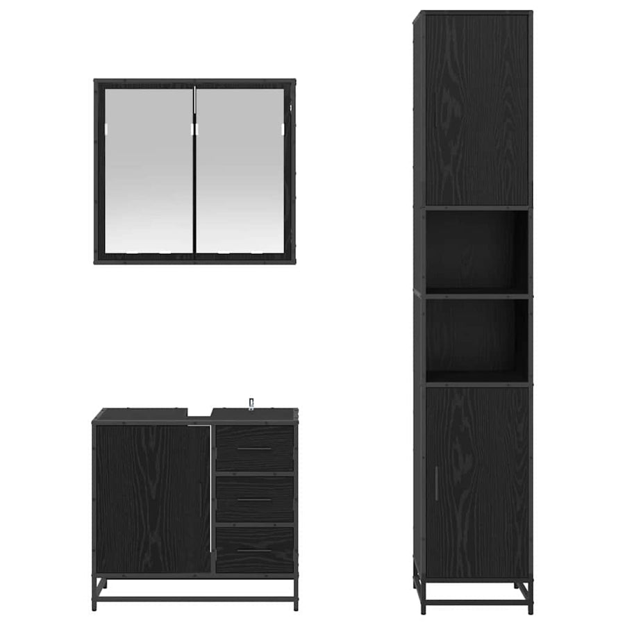 Badkamermeubelset met lade 3 pcs Zwart eiken 65 x 33 x 60 cm