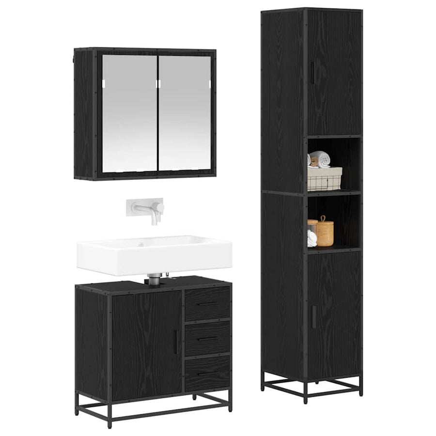 Badkamermeubelset met lade 3 pcs Zwart eiken 65 x 33 x 60 cm