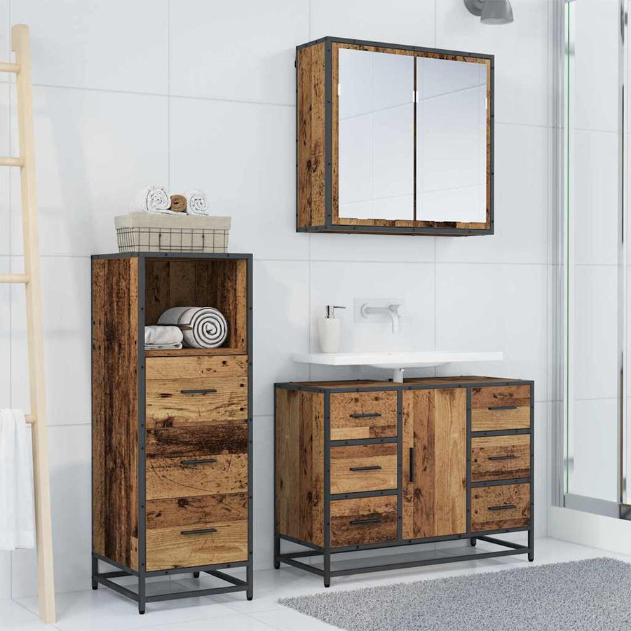 Badkamermeubelset 3 Pcs 80 X 33 X 60 Cm Bewerkt Hout Oud hout