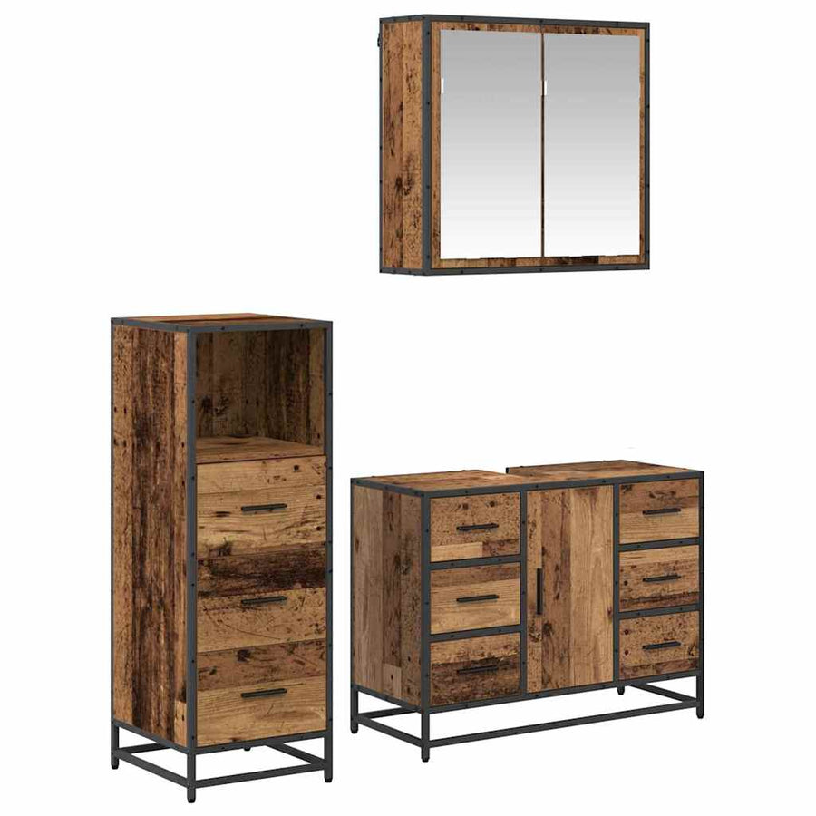Badkamermeubelset 3 Pcs 80 X 33 X 60 Cm Bewerkt Hout Oud hout