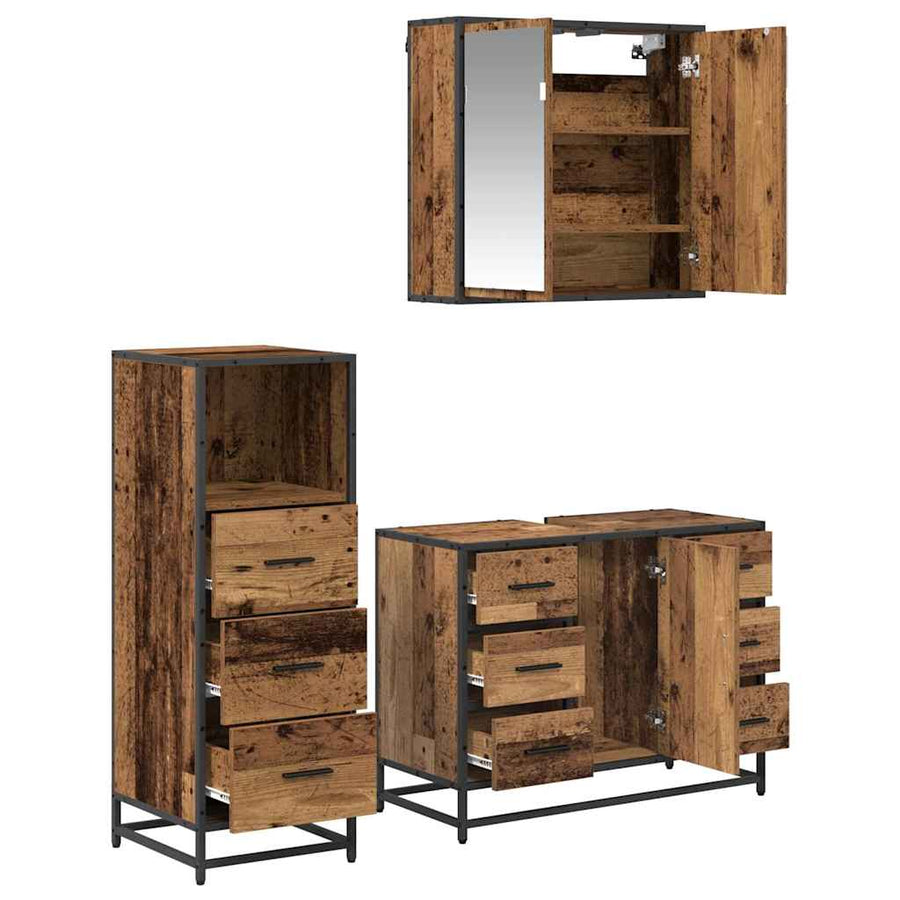 Badkamermeubelset 3 Pcs 80 X 33 X 60 Cm Bewerkt Hout Oud hout