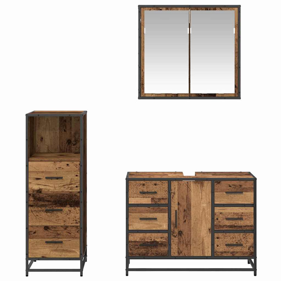 Badkamermeubelset 3 Pcs 80 X 33 X 60 Cm Bewerkt Hout Oud hout