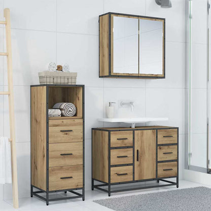 Badkamermeubelset 3 Pcs Artisanaal Eikenkleurig Bewerkt Hout