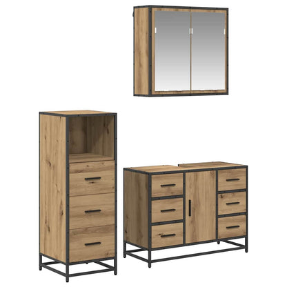 Badkamermeubelset 3 Pcs Artisanaal Eikenkleurig Bewerkt Hout