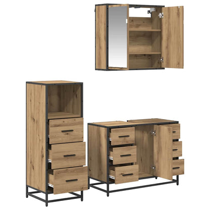 Badkamermeubelset 3 Pcs Artisanaal Eikenkleurig Bewerkt Hout