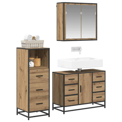 Badkamermeubelset 3 Pcs Artisanaal Eikenkleurig Bewerkt Hout