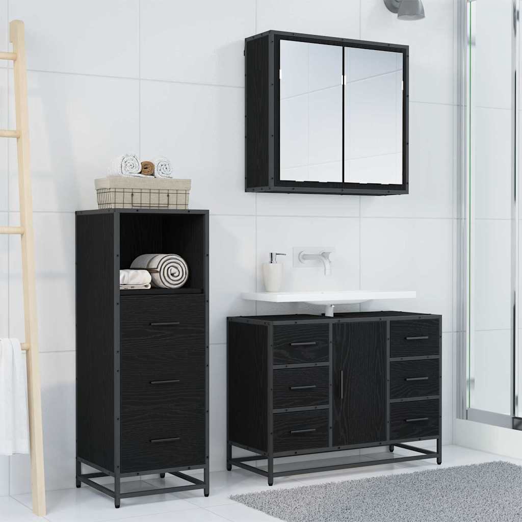 Badkamermeubelset met lade 3 pcs Zwart eiken 80 x 33 x 60 cm