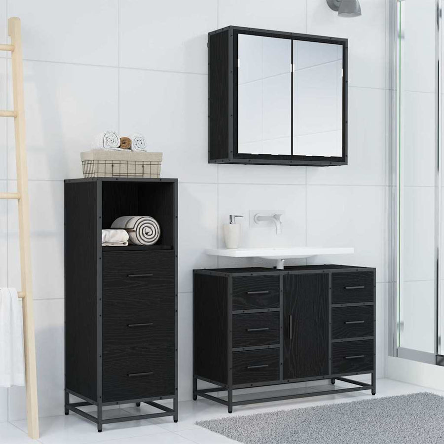 Badkamermeubelset met lade 3 pcs Zwart eiken 80 x 33 x 60 cm