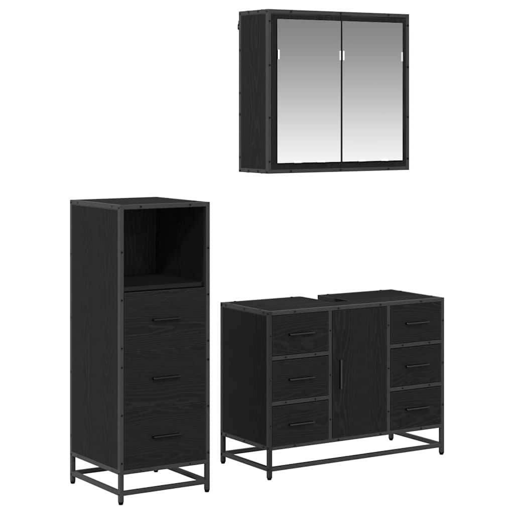 Badkamermeubelset met lade 3 pcs Zwart eiken 80 x 33 x 60 cm