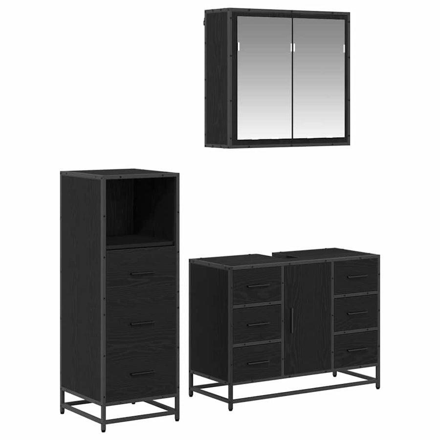 Badkamermeubelset met lade 3 pcs Zwart eiken 80 x 33 x 60 cm
