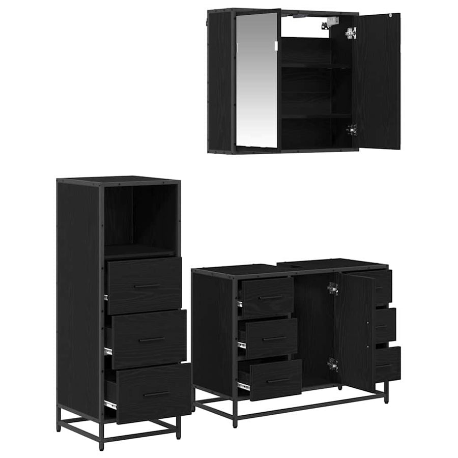 Badkamermeubelset met lade 3 pcs Zwart eiken 80 x 33 x 60 cm