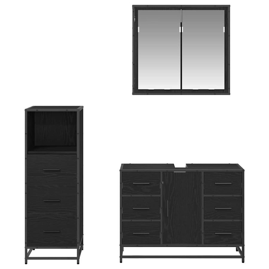 Badkamermeubelset met lade 3 pcs Zwart eiken 80 x 33 x 60 cm