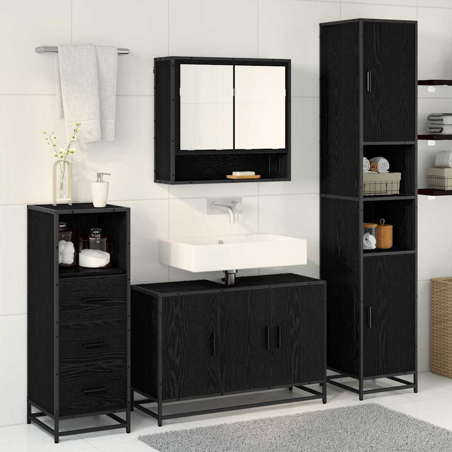 Badkamermeubelset met plank 3 pcs Oud Hout Bewerkt hout