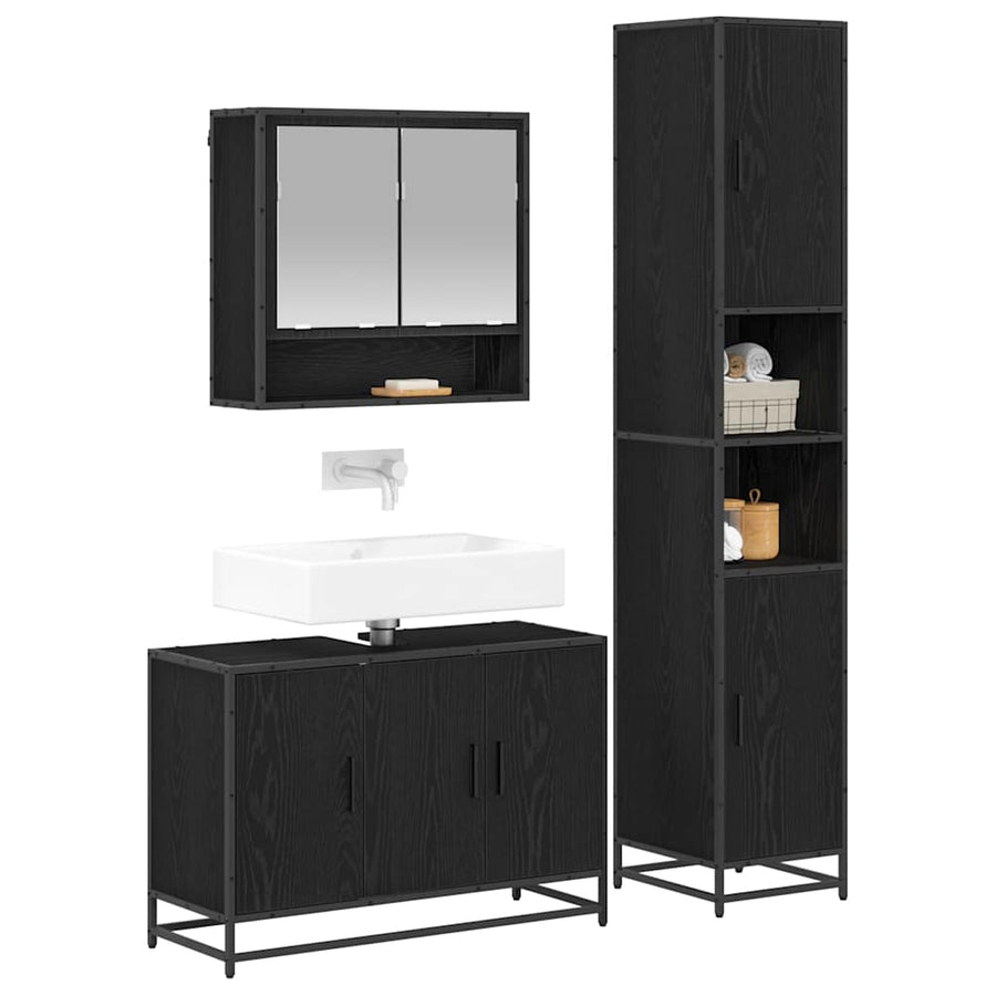 Badkamermeubelset met plank 3 pcs Oud Hout Bewerkt hout