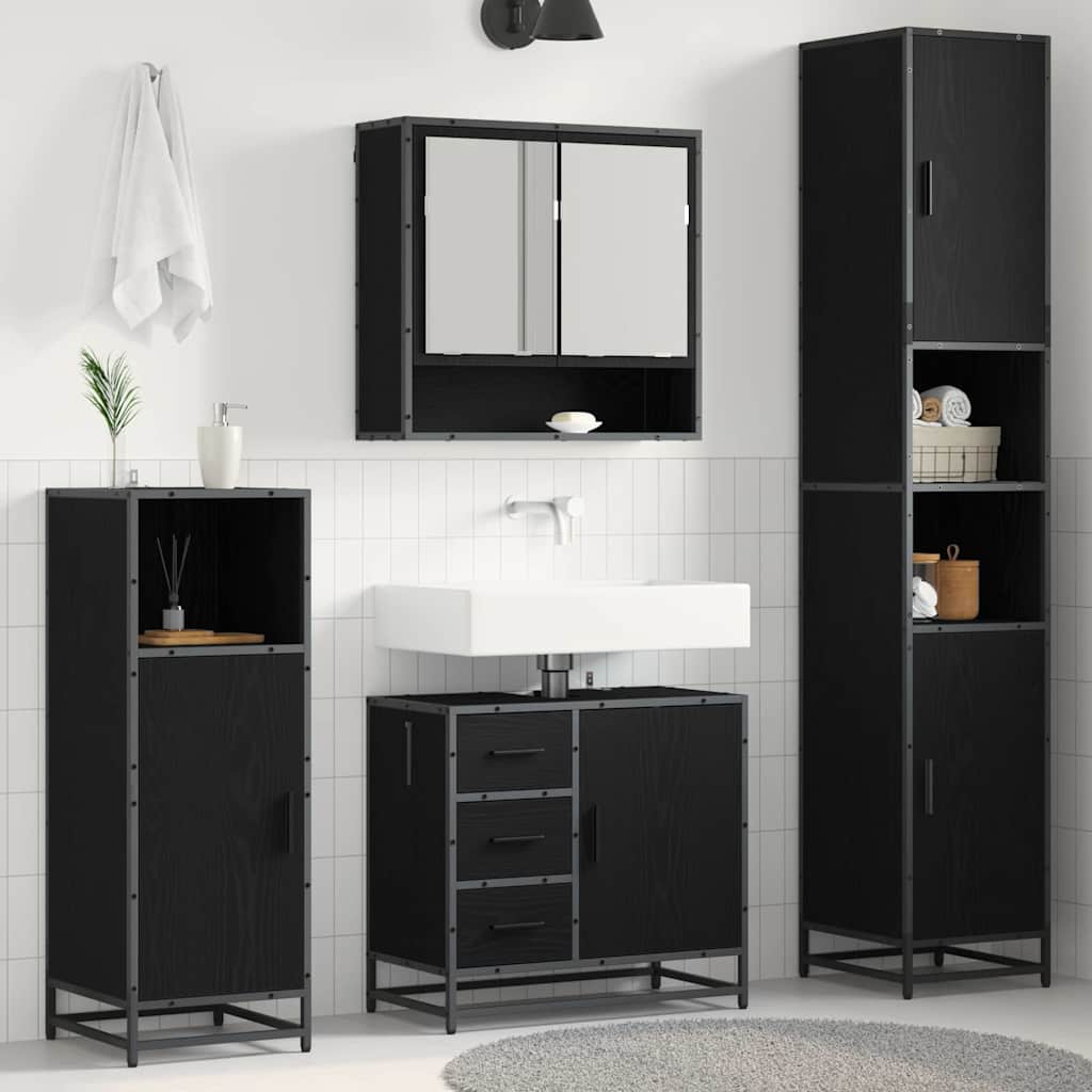 Badkamermeubelset met opslag 3 pcs Zwart eiken 90 x 33 x 60 cm