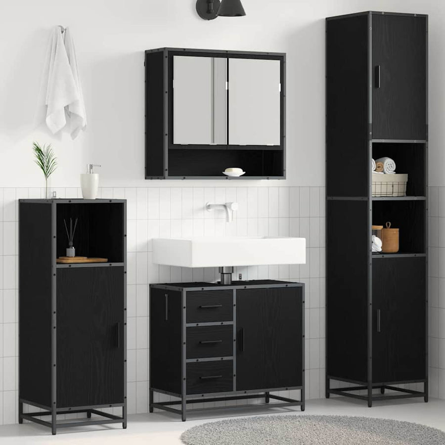 Badkamermeubelset met opslag 3 pcs Zwart eiken 90 x 33 x 60 cm