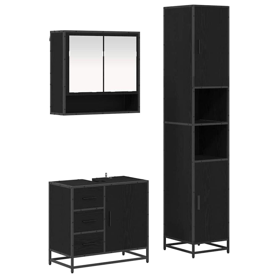 Badkamermeubelset met opslag 3 pcs Zwart eiken 90 x 33 x 60 cm