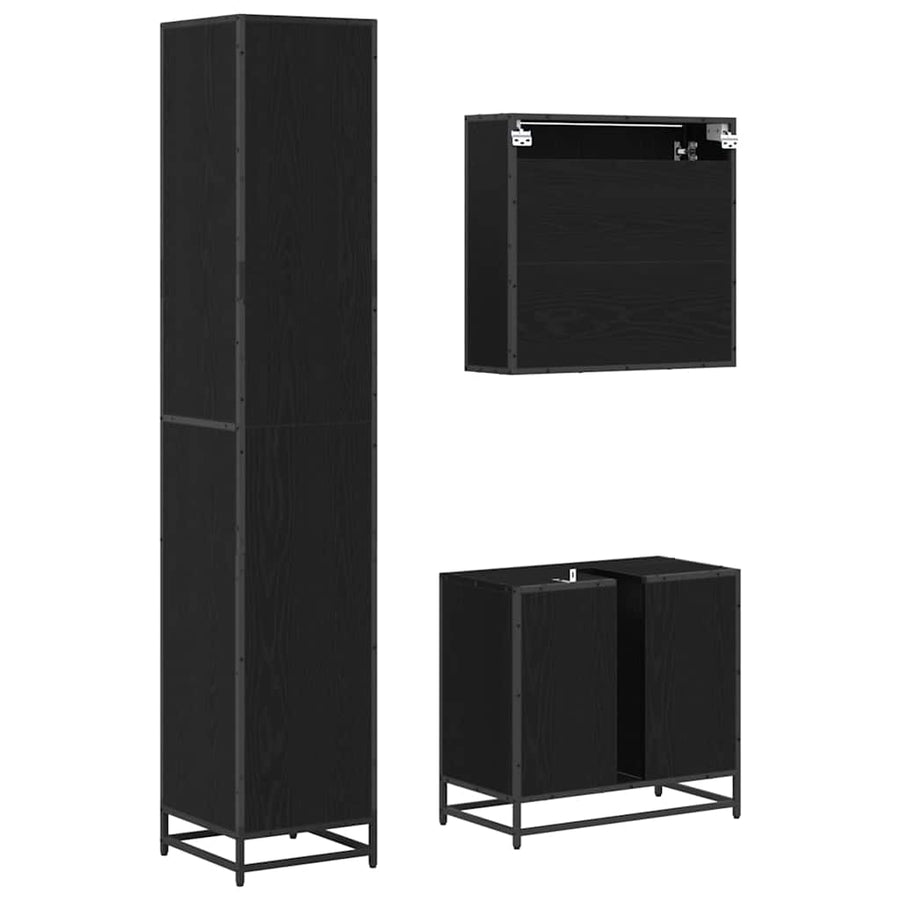 Badkamermeubelset met opslag 3 pcs Zwart eiken 90 x 33 x 60 cm