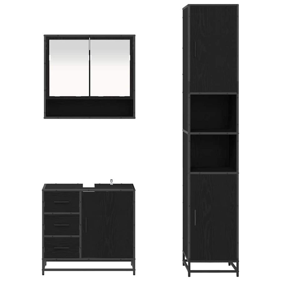 Badkamermeubelset met opslag 3 pcs Zwart eiken 90 x 33 x 60 cm