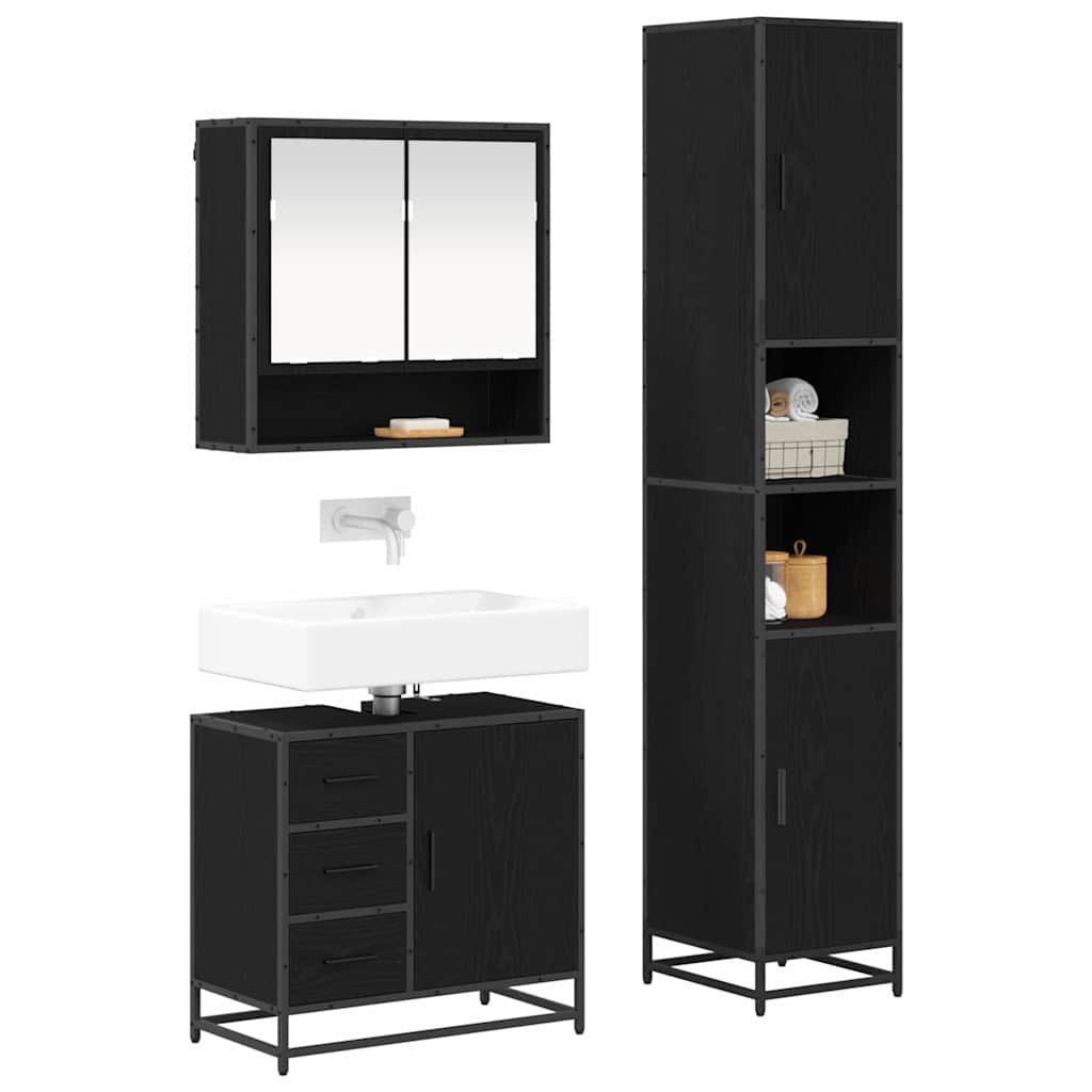 Badkamermeubelset met opslag 3 pcs Zwart eiken 90 x 33 x 60 cm
