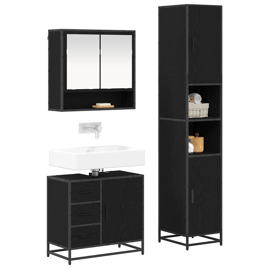 Badkamermeubelset met opslag 3 pcs Zwart eiken 90 x 33 x 60 cm