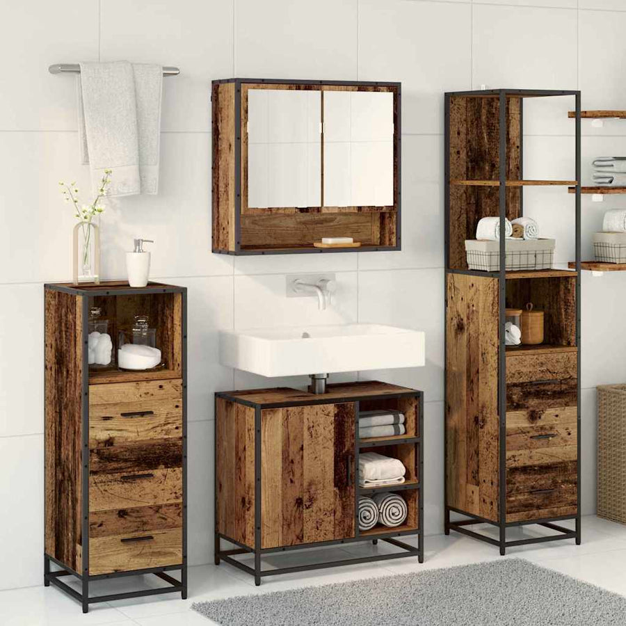 Badkamermeubelset met lade 4 pcs Oud Hout Bewerkt hout