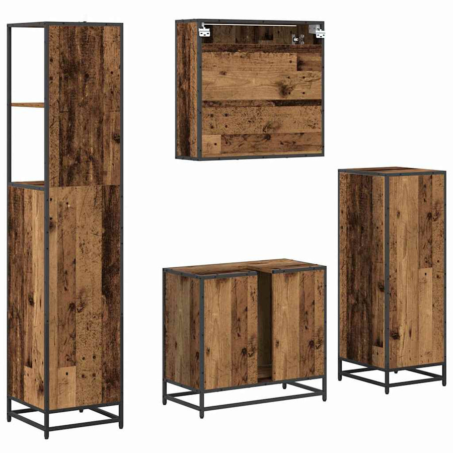 Badkamermeubelset met lade 4 pcs Oud Hout Bewerkt hout