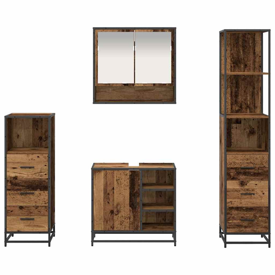 Badkamermeubelset met lade 4 pcs Oud Hout Bewerkt hout