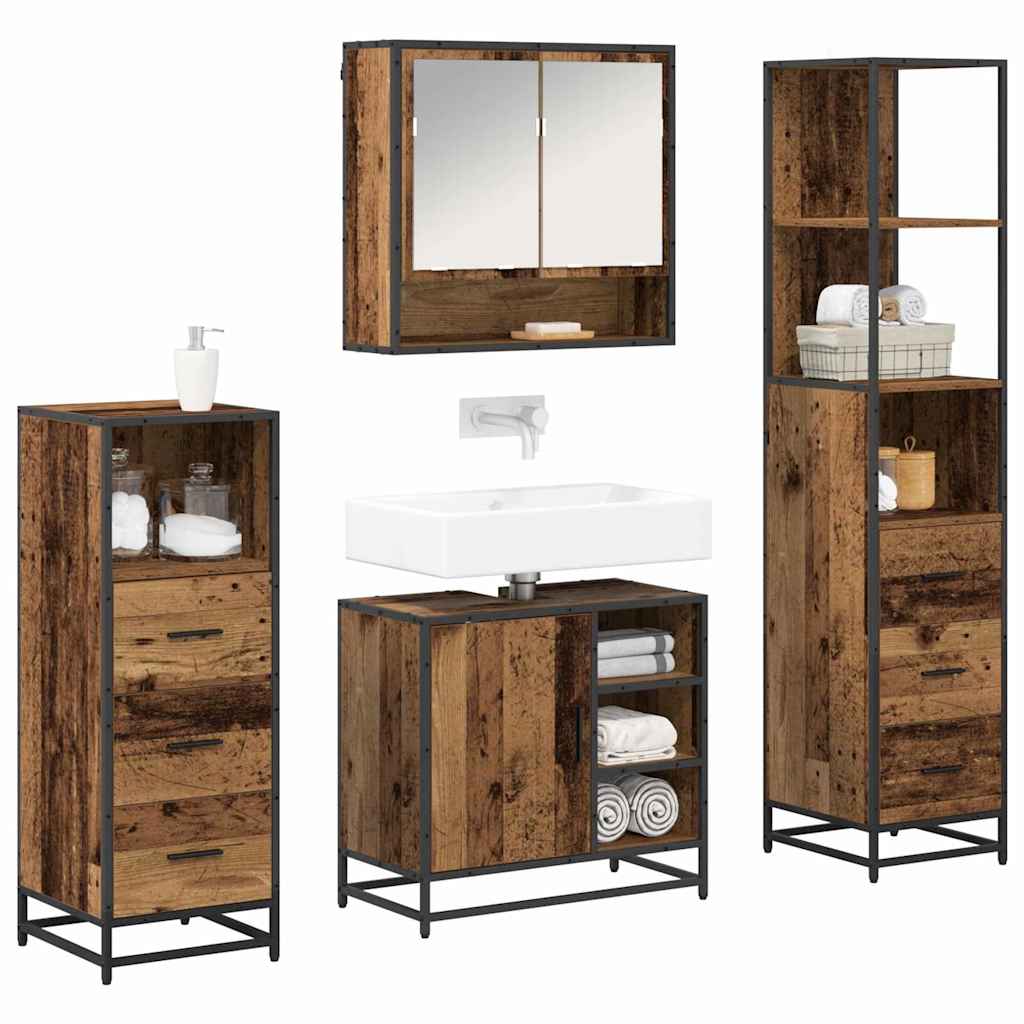 Badkamermeubelset met lade 4 pcs Oud Hout Bewerkt hout