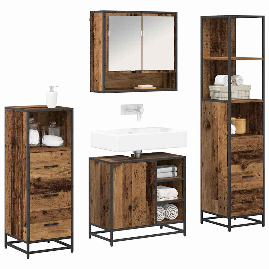 Badkamermeubelset met lade 4 pcs Oud Hout Bewerkt hout