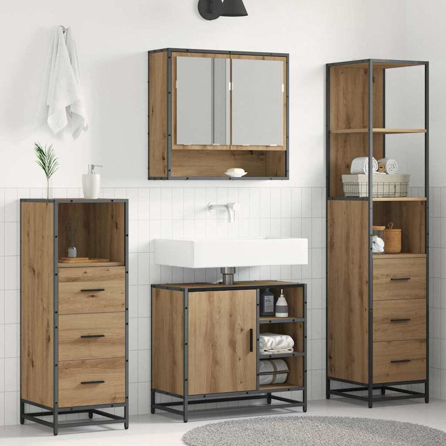 Badkamermeubelset met lade 4 pcs Artisan Eiken Bewerkt hout