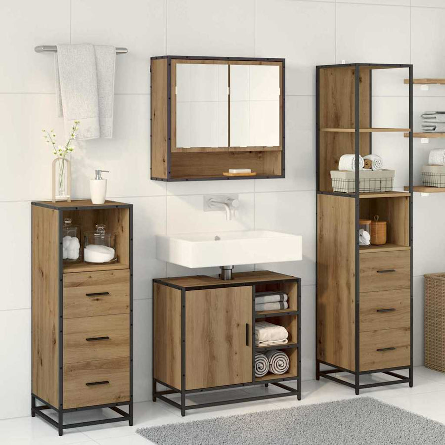 Badkamermeubelset met lade 4 pcs Artisan Eiken Bewerkt hout