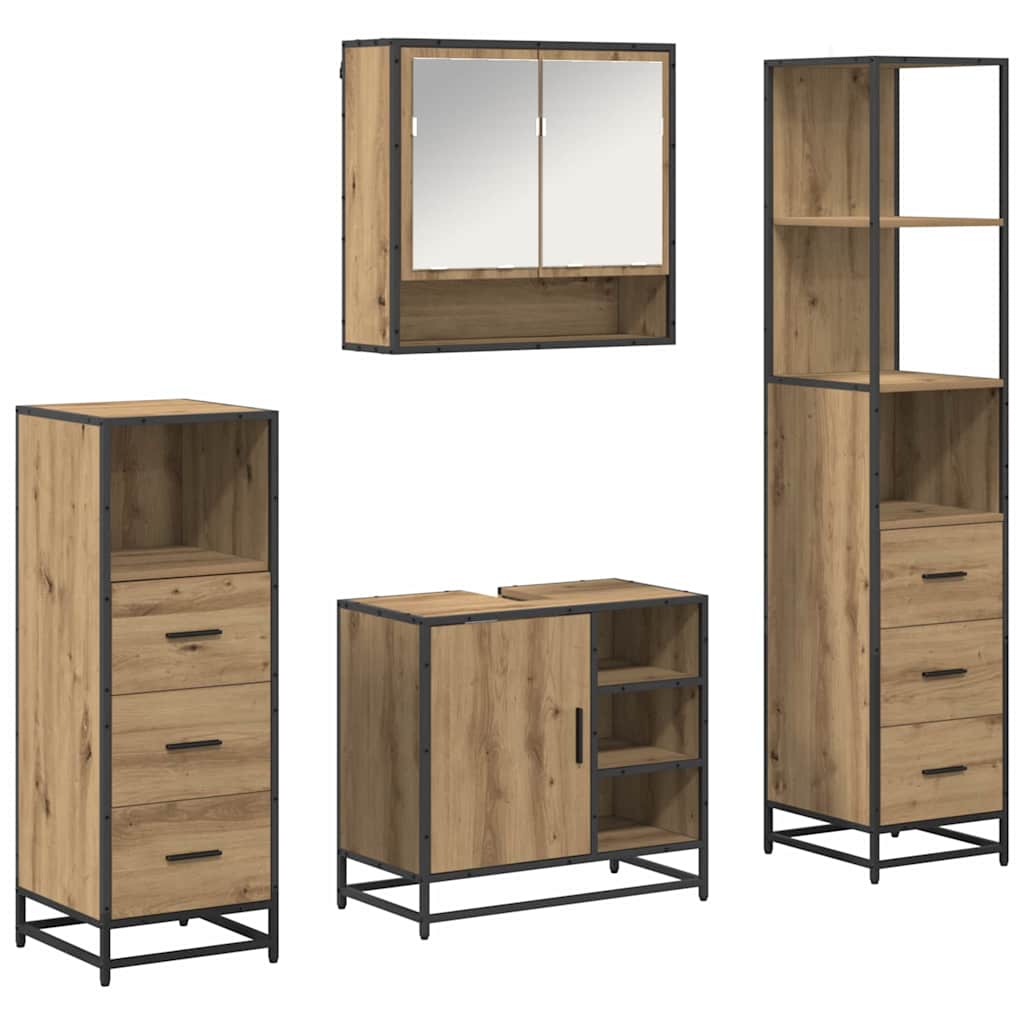 Badkamermeubelset met lade 4 pcs Artisan Eiken Bewerkt hout
