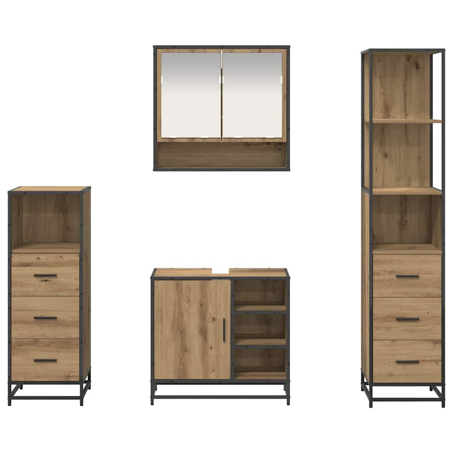 Badkamermeubelset met lade 4 pcs Artisan Eiken Bewerkt hout