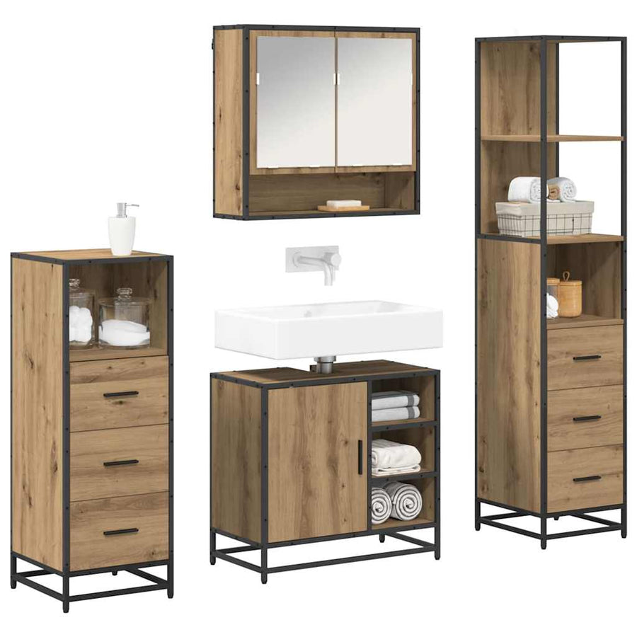 Badkamermeubelset met lade 4 pcs Artisan Eiken Bewerkt hout