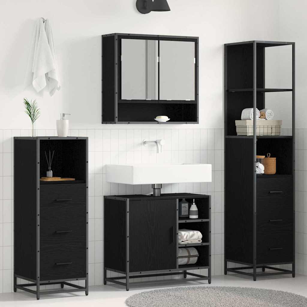 Badkamermeubelset met lade 4 pcs Zwart eiken 65 x 33 x 60 cm