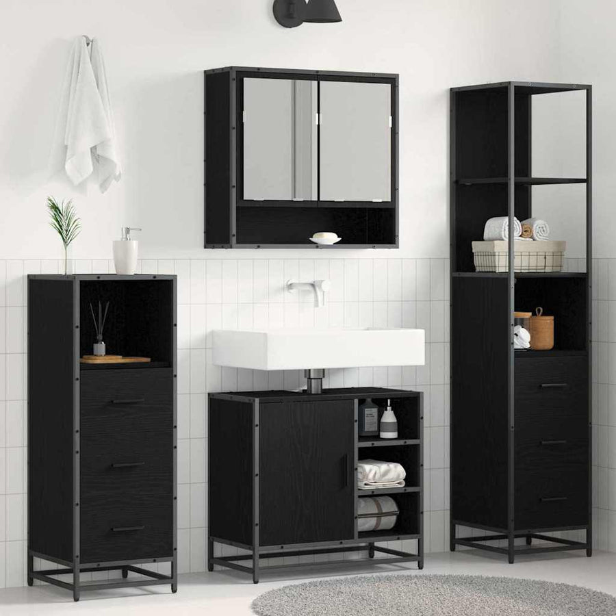 Badkamermeubelset met lade 4 pcs Zwart eiken 65 x 33 x 60 cm