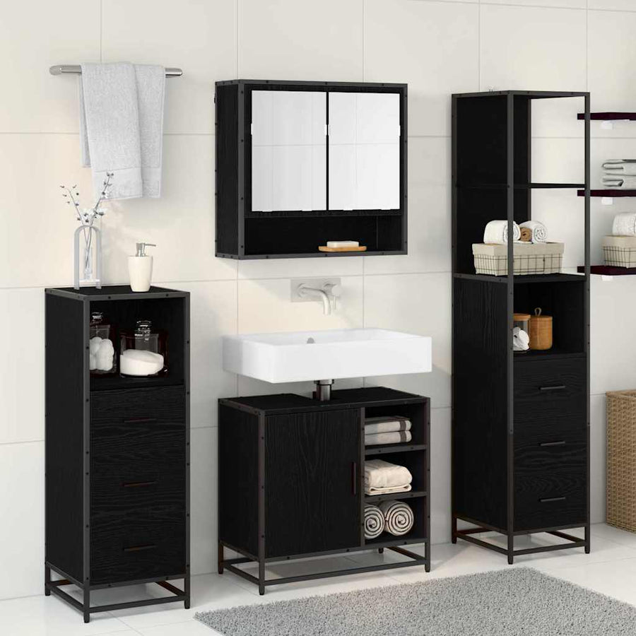 Badkamermeubelset met lade 4 pcs Zwart eiken 65 x 33 x 60 cm