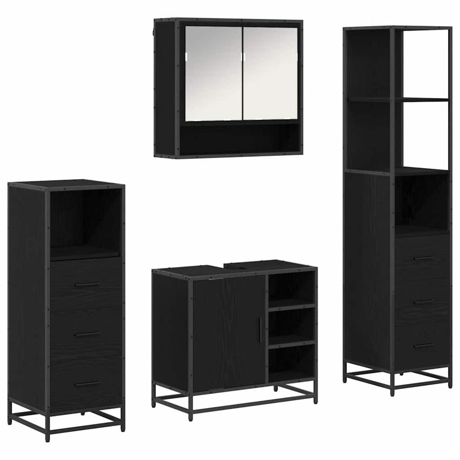 Badkamermeubelset met lade 4 pcs Zwart eiken 65 x 33 x 60 cm