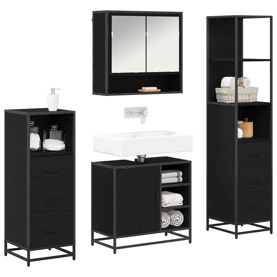 Badkamermeubelset met lade 4 pcs Zwart eiken 65 x 33 x 60 cm