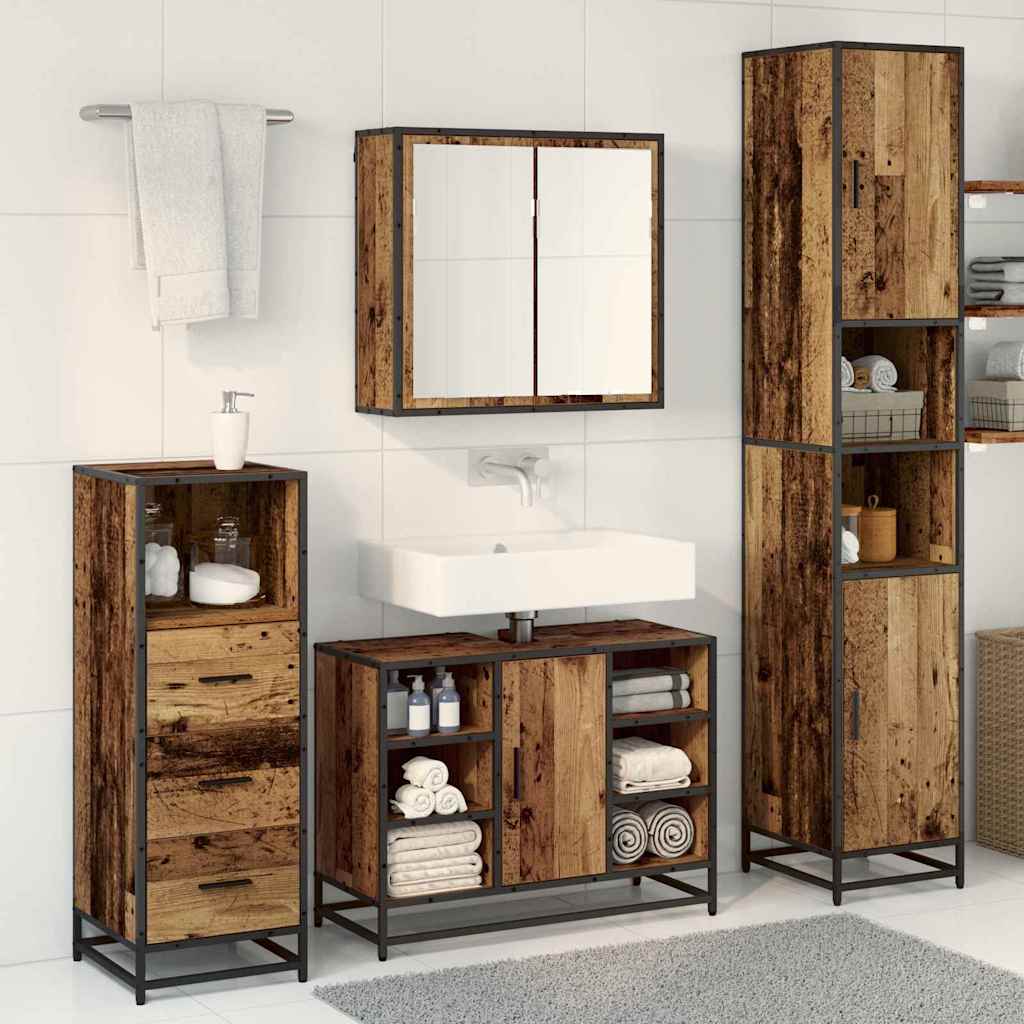 Badkamermeubelset 3 pcs Oud hout 80 x 33 x 60 cm Bewerkt hout