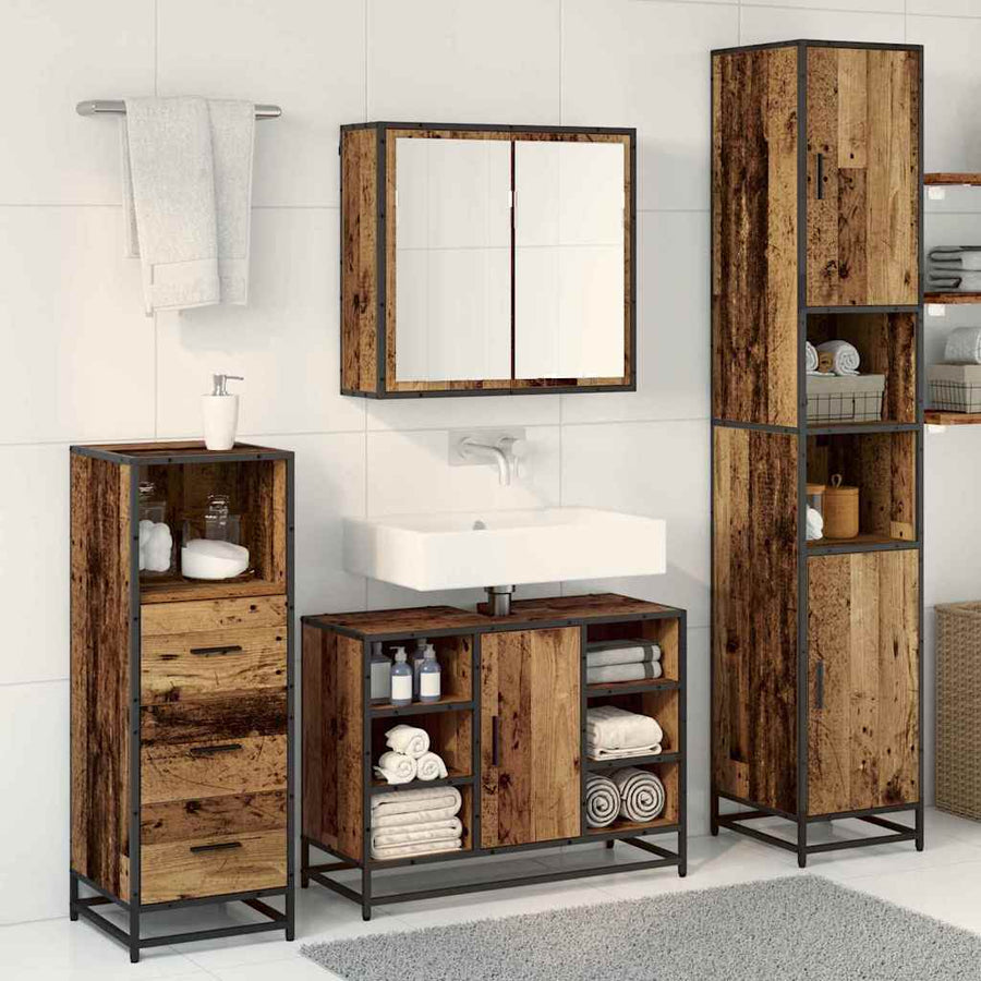 Badkamermeubelset 3 pcs Oud hout 80 x 33 x 60 cm Bewerkt hout