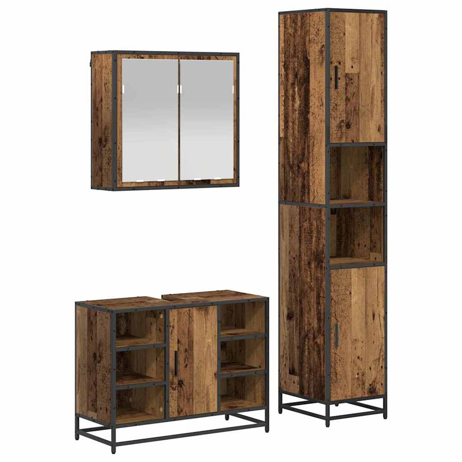 Badkamermeubelset 3 pcs Oud hout 80 x 33 x 60 cm Bewerkt hout