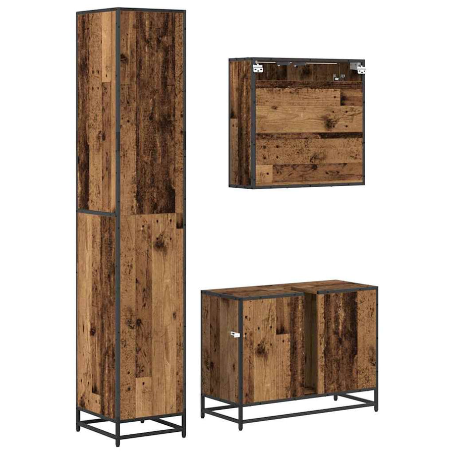Badkamermeubelset 3 pcs Oud hout 80 x 33 x 60 cm Bewerkt hout